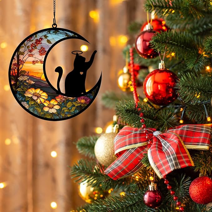 BamLue Cat Memorial Suncatcher for Windows Memorial Ornament, Pet Sympathy Gift to Memorialize the Loss, Cat Sun Catchers with Personalized Decorations in Loving Memory for Loss Cat