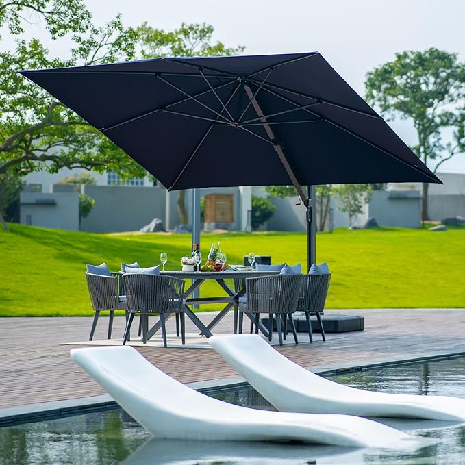PURPLE LEAF 10' X 13' Rectangle Patio Umbrella with Base Large Windproof Offset Hanging Outdoor Umbrella Cantilever Umbrella Outdoor Patio Navy