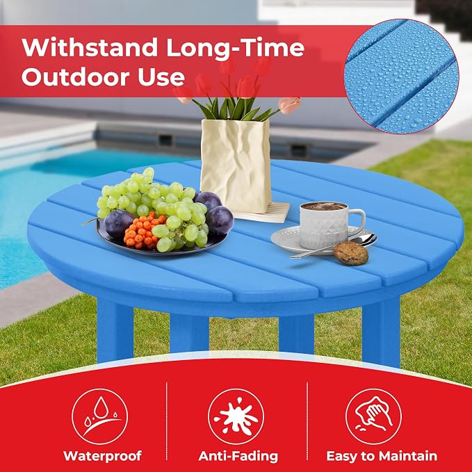 Costaelm Outdoor Bar Table, 37" Counter Height Round Patio Cocktail Bar Table, Patio Bar Table Bistro Dining Table Pub Table for Front Porch Deck, Backyard, Garden, Pacific Blue