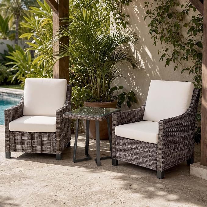 Wicker Patio Conversation Set, Outdoor Patio Chair Set with Deep Seating, Wide Armrests & Thick Cushions, All-Weather Outdoor Furniture Set for Patio, Porch, Deck & Backyard