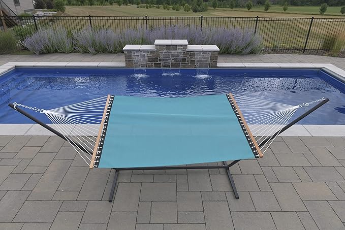Vivere Quick-Drying Phifertex Fade Resistant Double Poolside Hammock with Spreader Bars (Blue Hawaii)