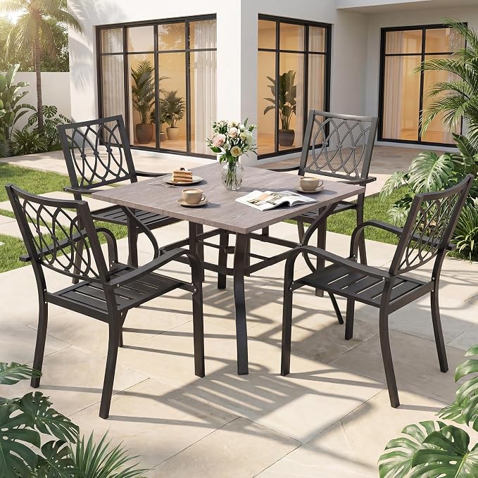 Outdoor Dining Table for 4-38" x 38" Matel Patio Table with E-Coated Finish, 1.6" Umbrella Hole for Garden, Backyard