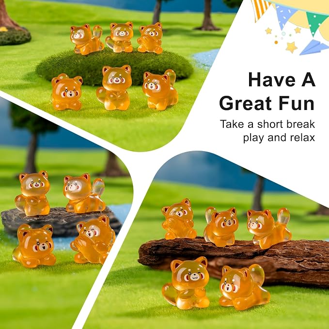 60 pcs Mini Resin Raccoon Many Styles Variety Tiny Luminous Animals Figures Miniature Little Small Animal Figurines Bulk for Micro Fairy Garden Landscape Accessories Hide Crafts Decor Aquarium