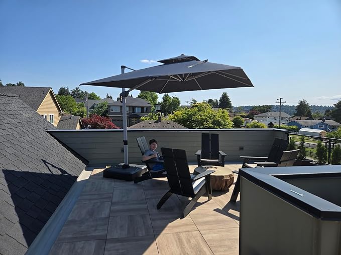 PURPLE LEAF 9' X 11' Patio Umbrella Outdoor Rectangle Umbrella Large Cantilever Umbrella Windproof Offset Heavy Duty Sun for Garden Deck Pool Patio, Grey
