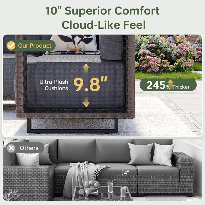Aoxun Patio Furniture Set, 8 Piece Outdoor Wicker Sectional Sofa Set, All-Weather Rattan with 10'' Ultra-Thick Cushions, Outdoor Conversation Set for Backyard, Poolside and Garden, Brown/Dark Gray
