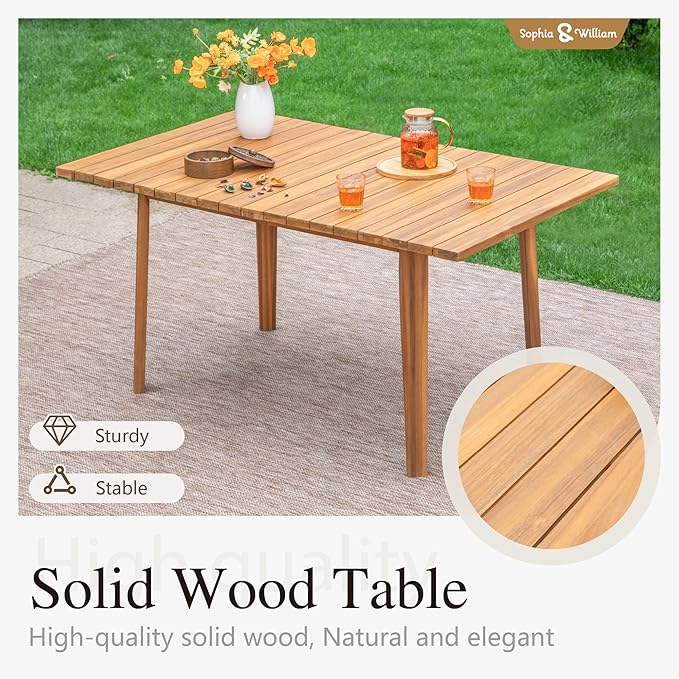 Sophia & William 7-Piece Patio Outdoor Dining Table Chair Set, Rattan Furniture Set of 6 Rattan Chairs and 1 Acacia Wood Rectangular Table for Yard, Garden, Porch and Poolside