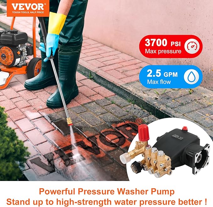 VEVOR Horizontal Triplex Pressure Washer Pump Kit, 3700 PSI, 2.5 GPM + Valley Industries Pressure Washer Premium Pump Oil - 1 Liter