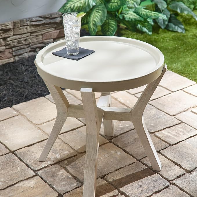 Pebble Lane Living Indoor or Outdoor Round Reclaimed Wood and Cement Accent Patio Side Table