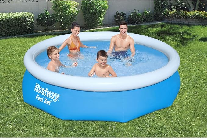Bestway 57269E Fast Set Up 10ft x 30in Outdoor Round Inflatable Above Ground Swimming Pool Set with 330 GPH Filter Pump, Blue