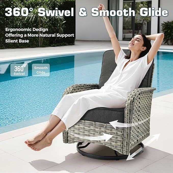 Outdoor Swivel Rocker Patio Chairs with Side Table,Wicker Swivel Rocking Chair Set of 2,3PCS High Back Wicker Patio Furniture Set Glider Chairs for Porch, Balcony, Deck and Yard,Black