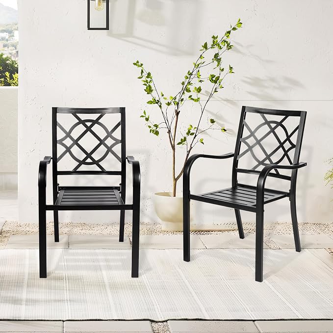 SUNCROWN 4 Pieces Wrought Iron Black Chairs 300 Lbs Outdoor Dining Chairs, Patio Metal Stackable Chair with Armrest for Backyard, Garden, Poolside