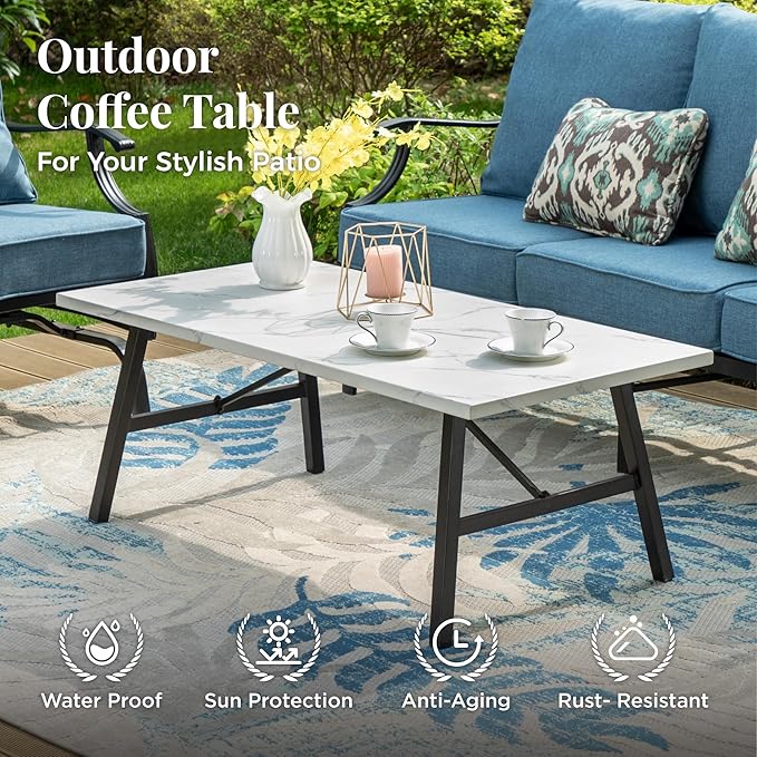 Patio Furniture Set 6 pcs, Outdoor Patio Furniture, 3-Seat Sofa, 2 Swivel Chairs, 2 Ottomans, Coffee Table and 5.75" Extra Thick Cushion, Conversation Set for Backyard Deck, Navy Blue