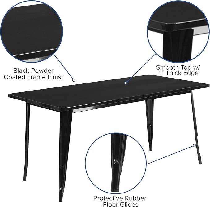 EMMA + OLIVER Commercial Grade 31.5" x 63" Rectangular Black Metal Indoor-Outdoor Table