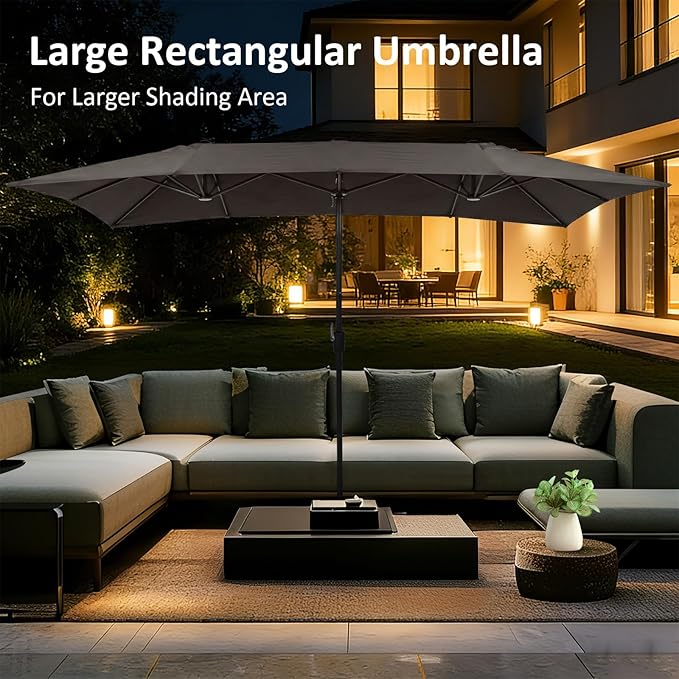 15×15ft Outdoor Patio Umbrella, Double Sided Market Rectangle Umbrella with Crank Handle, Large Sun Shade for Outside Deck, Backyard, Garden