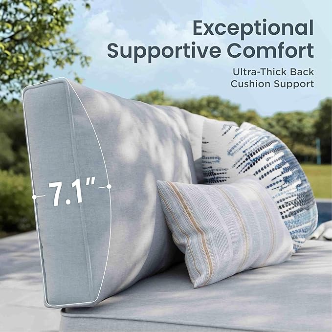 PHI VILLA Outdoor Sectional Furniture Set,8 Pieces Metal Patio Sectional Outdoor Couch Set,Modern Patio Conversation Sets with Coffee Table,Thickened Cushion,for Poolside and Backyard,Light Grey