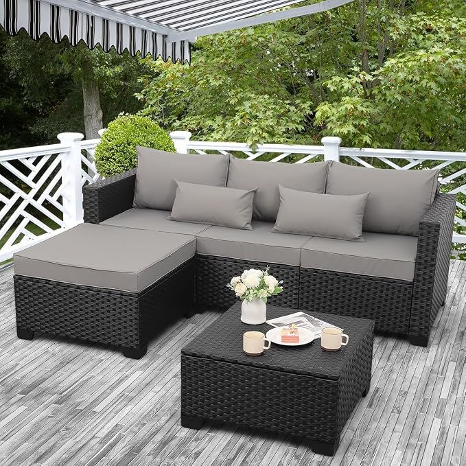 3 Piece Outdoor Patio Furniture Set with Waterproof Covers, Light Grey Patio Couch for Backyard, Deck, Porch Lounge(Gray)