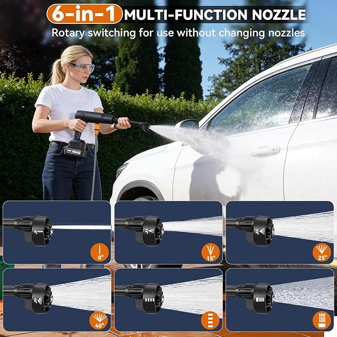 Portable Washer Cleaning Accessories, Cordless Portable Washer, Handheld Washer 6-in-1 Nozzle,33FT Hose,Cleaner for Car,Garden,Floor,Patio,Black