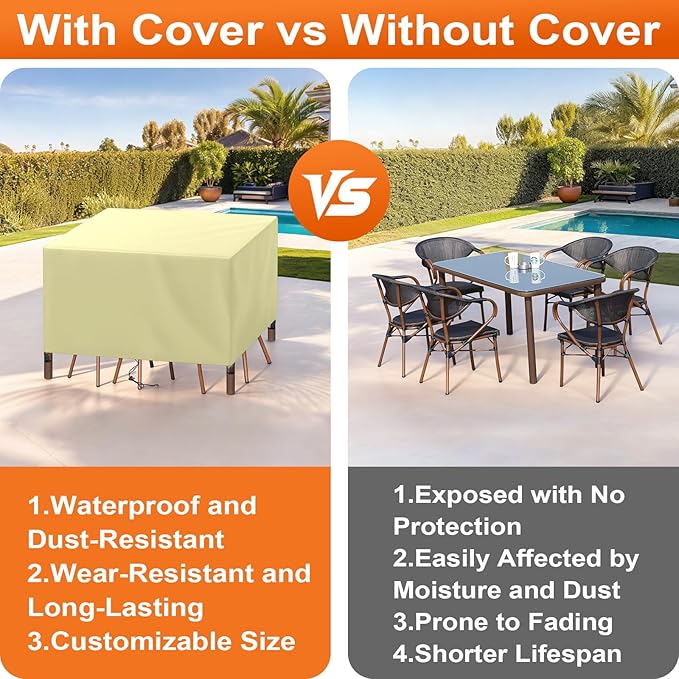 Patio Furniture Cover Rectangle 68"(L) x 36"(W) x 30"(H), Custom Heavy Duty 420D Waterproof Outdoor Cover with Drawstring & Buckles for Table Chair Garden, Cream
