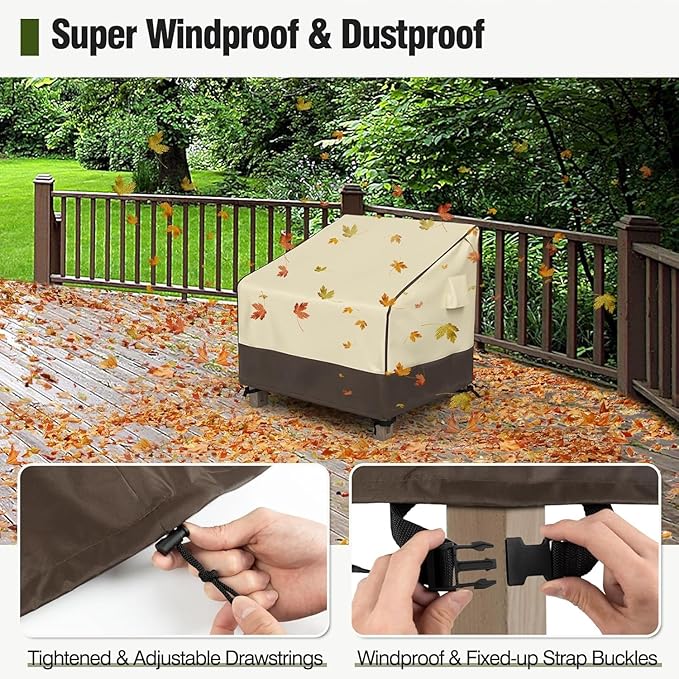 MR. COVER Patio Chair Covers Waterproof, Outdoor Furniture Covers for Rocking Chair, Heavy Duty Anti UV Chair Cover, Fits up to 32"W x 32"D x 35"H, Air Vent and Handles Included, Brown & Khaki, 2 Pack