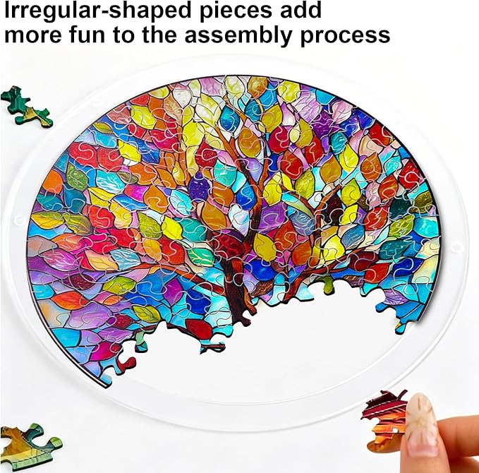 Acrylic Jigsaw Puzzle Suncatcher, 9.8inch Tree Acrylic Puzzles Suncatcher Window Hanging, 83 Pcs Premium Stained Glass Style Puzzle Suncatcher, DIY Window Suncatcher Acrylic Puzzle