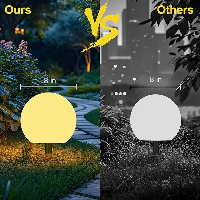 8 Inch Ball Light, Outdoor Glow Globe Light with Remote Control, LED Solar Gazing Ball Night Light 16 Modes RGB Color Changing, Waterproof Solar Globe for Garden Yard Pathway Decor