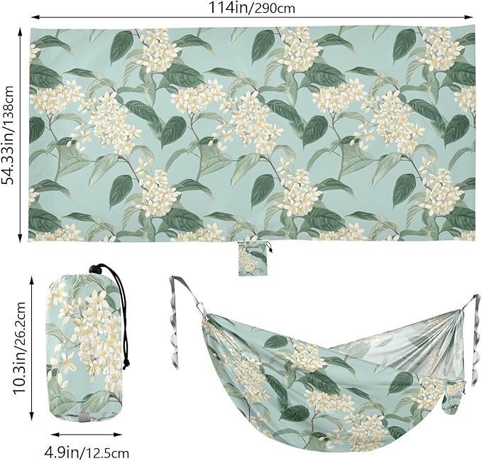 Camping Hammock Outdoor Hammocks for Outside Osmanthus Fragrans Pastel Beach Trees Portable Lightweight with Pockets Tree Straps Indoor