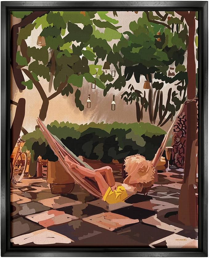 Stupell Industries Woman Lounging Hammock Tropical Summer Vacation Scenery Floating Framed Wall Art, Design By Amelia Noyes