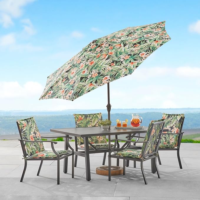 BrylaneHome Outdoor Tilt-And-Crank Umbrella With 8 Sturdy Steel Ribs Heavy Duty Fade-Resistant Tilting Shade Patio Garden Backyard Décor Pool Home