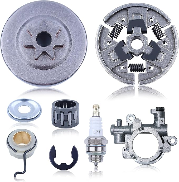 3/8" 7T Sprocket Clutch Drum Oil Pump Kit for Stihl MS290 MS310 MS390 Chainsaw, Clutch Drum with Oil Pump Worm Gear Spark Plug Replacement Parts 1125 160 2002, 1125 640 2000, 1127 160 2051