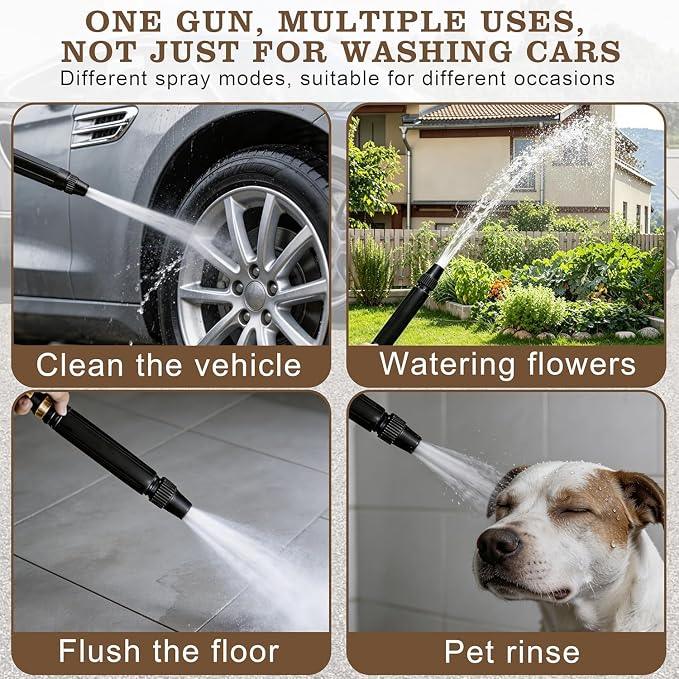 Home High-Pressure Car Wash Water Gun With Booster Nozzle, Suitable for watering plants and vegetables and washing cars,Includes 4 stainless steel hose clamps
