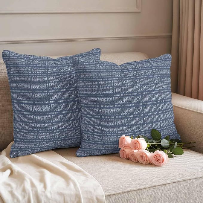Outdoor Waterproof Throw Pillow Covers Set of 2 Stripes Grain Pillowcases 20x20 Inches Navy Blue Solid Color Decorative Pillows Cushion Case Patio Pillows for Couch Bed Chair Garden