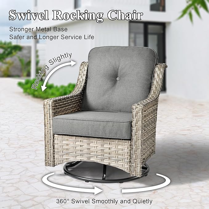 Patio Conversation Set,5 Pieces Wicker Patio Furnitures with Swivel Chair and Coffee Table,All Weather Patio Furniture Set for Garden,Backyard,Poolside and Patio,Dark Gray