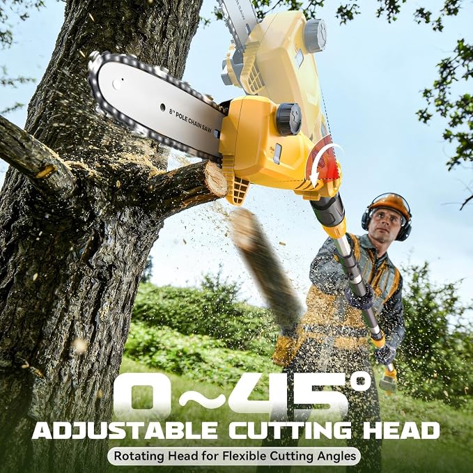 Ecarke Electric Pole Saw Compatible with Dewalt 20V, 16FT Max Total Reach, 8 Inch Detachable Tree Cutter, Electric Chainsaw Trimmer, 26ft/s Cutting Speed Pruner for Branch Pruning (Tool Only)