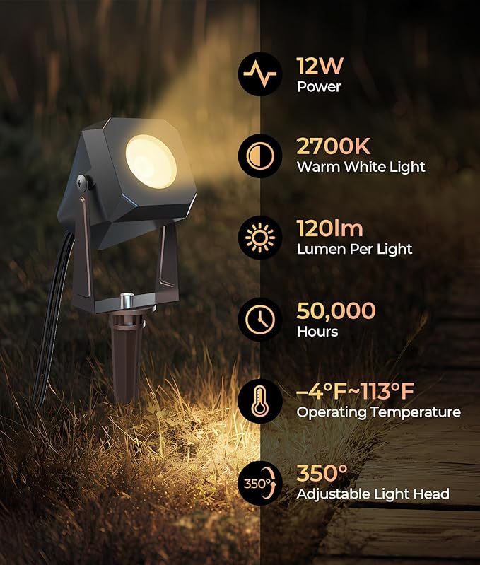 DeckTok Outdoor Landscape Lighting, 8 Pack Outdoor Spotlights, LED Low Voltage Landscape Lights for House Yard Garden Lawn Tree Fence Plant Flags Pathway, 12V 2700K Warm White, IP65 Waterproof