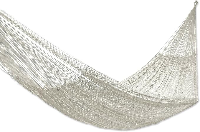 NOVICA Artisan Handcrafted Cotton Hammock Solid Rope Double Ivory White Mexico Mayan [Bed Size 78in L x 70in W Total Length 158in L] ' Natural Comfort' Double