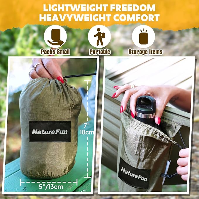 NATUREFUN Ultra-Light Travel Camping Hammock | 300kg Load Capacity,Breathable,Quick-Drying | 2 x Premium Carabiners,2 x Nylon Slings Included | Outdoor Indoor Garden