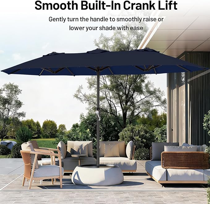 AreShark 15ft Patio Umbrella with Base, Double Sided Outdoor Umbrella with 12 Fiberglass Ribs, Large Outdoor Umbrella for Garden, Pool, Deck, Backyard & Market,Navy Blue