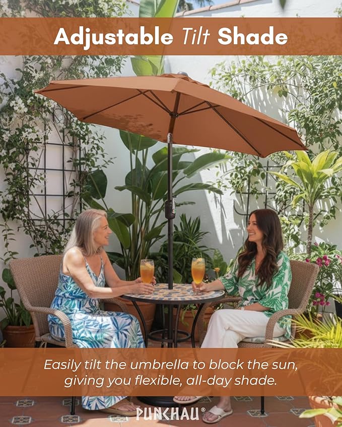 6 Ft Outdoor Patio Umbrella, Easy Open/Close Crank and Push Button Tilt Adjustment - Light Terracotta Market Umbrellas