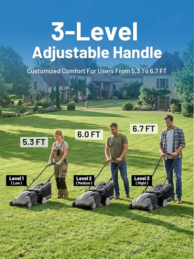 Litheli 40V Lawn Mower Electric, Push Mower, Lawnmower Battery Cordless