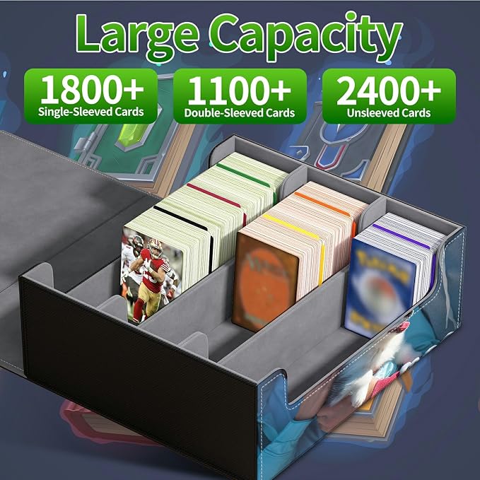 Large Card Deck Box for MTG, Fits 1200+ Sleeved Cards, PU Leather Storage Case with Strong Magnetic Closure, Multiple Colors Available for TCG CCG Baseball Card Collections, Customized
