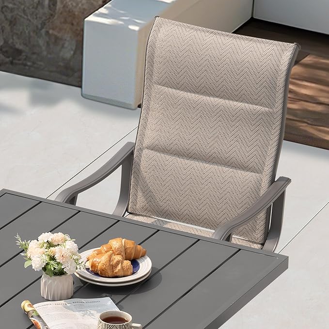 NUU GARDEN 5-Piece Outdoor Patio Dining Set - 4 Textilene Dining Chairs & 37" Table with Umbrella Hole, Weather-Resistant Furniture for Yard Porch Poolside Garden, Beige