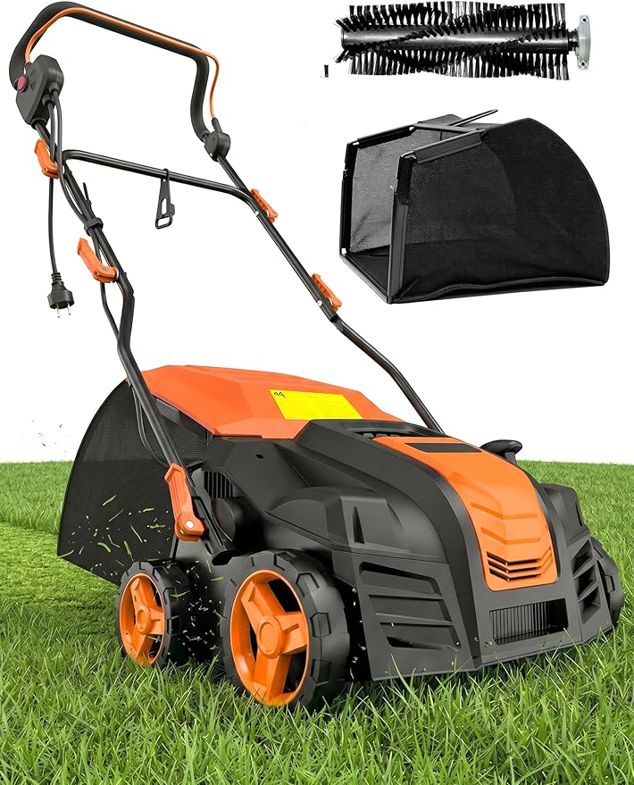 16” Artificial Turf Vacuum,1800w Grass Sweeper 15 Amp Lawn Sweeper Yard Power Brush with 55L Removable Leaf Collection Bag, Quick-Fold, Keeps Clear Sweepy Box, Hesperidium