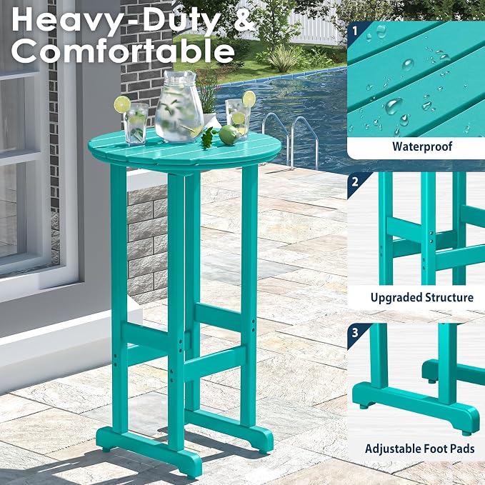 nalone 40" Outdoor Bar Table, All Weather HDPE Bar Height Patio Table Counter Round Patio Cocktail Bar Tables, Tall Bistro Tables Pub Table for Deck, Porch, Backyard, Garden