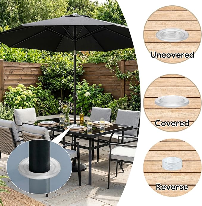 Patio Table Umbrella Hole Ring Plug Cap Set, Outdoor Parasol Table Hole Cover Insert Patio Table Hole Plug Ring for Cafes, Yard, Garden, Camping, Pool