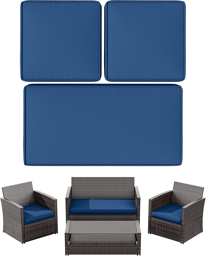 3 Pack Outdoor Patio Seat Cushions Replacement Covers Fit for 4 Pieces 4-Seater Wicker Rattan Patio Conversation Set Loveseat Chair Couch Furniture,36x18x2,18x18x2-Cover Only