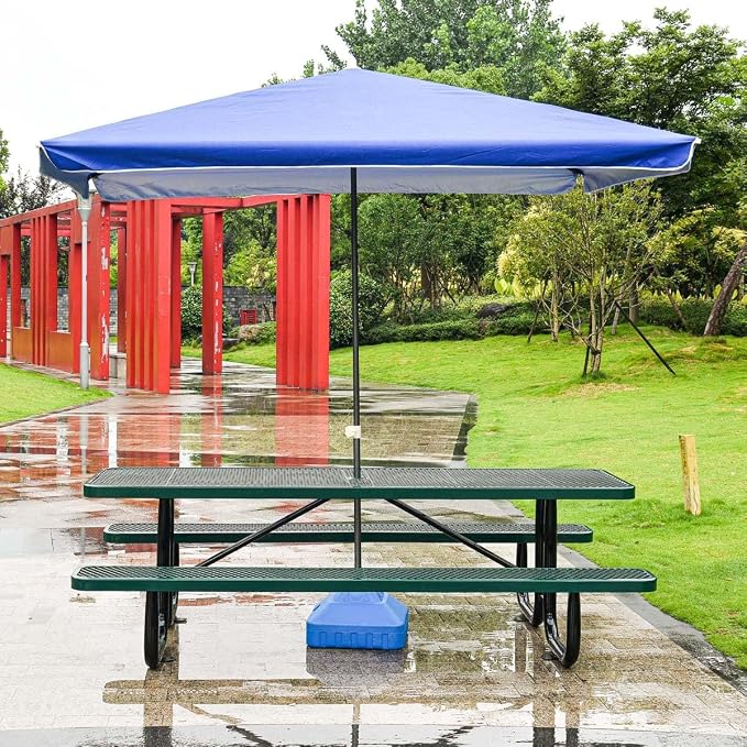 6 ft Outdoor Picnic Table with Umbrella Hole, Heavy-Duty Steel Frame, Rectangular Weather-Resistant Dining Table for Backyard, Patio & Garden, Green
