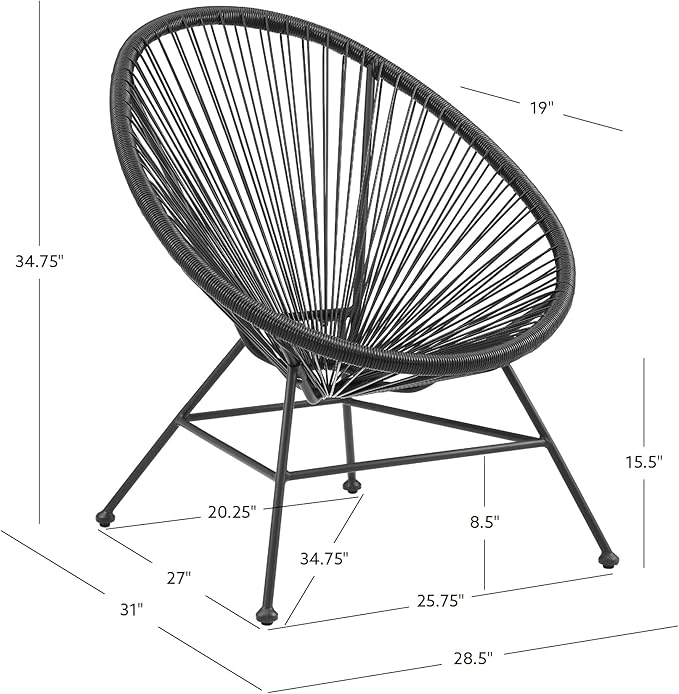 Linon Charleston Black Woven Hammock Style Outdoor Chair with Metal Frame