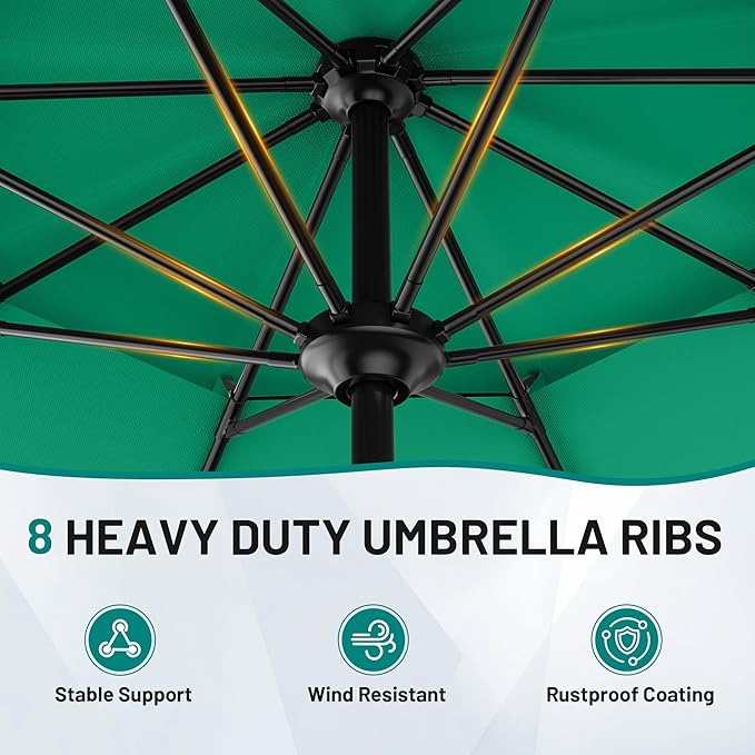 AreShark 12ft 2 Tiers Patio Umbrella - Outdoor Umbrella Waterproof UV Protection, Market Table Umbrella w/ 8 Sturdy Ribs&Crank for Pool, Porch, Garden(Turquoise)