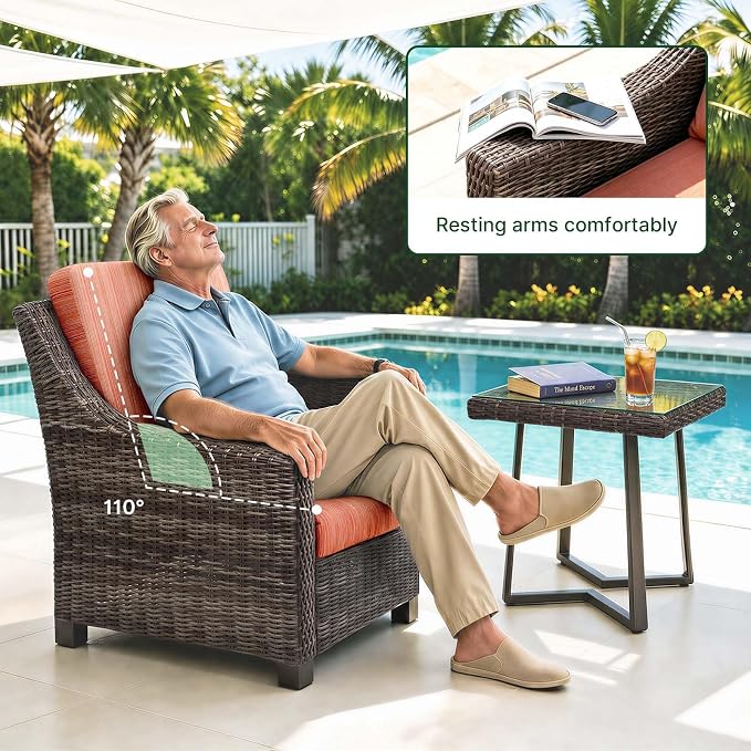 Wicker Patio Conversation Set, Outdoor Patio Chair Set with Deep Seating, Wide Armrests & Thick Cushions, All-Weather Outdoor Furniture Set for Patio, Porch, Deck & Backyard