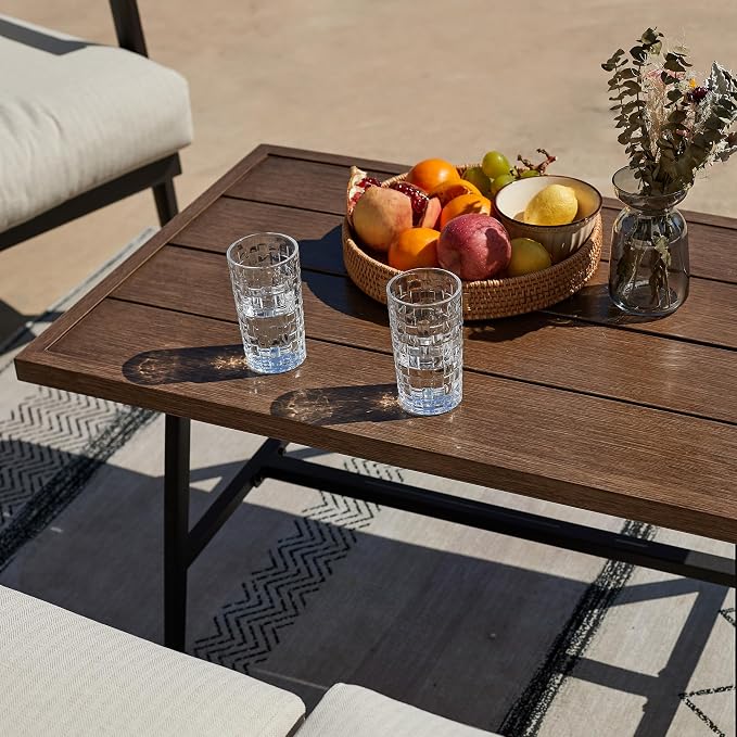 NATURAL EXPRESSIONS Outdoor Coffee Table Woodgrain Patio Metal Table All Weather Backyard Conversation, 36 inches, for Balcony, Poolside, Deck, Garden, Indoor, Ootdoor, Brown.